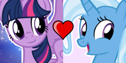 Size: 3068x1536 | Tagged: safe, derpibooru import, edit, trixie, twilight sparkle, female, lesbian, shipping, shipping domino, twixie