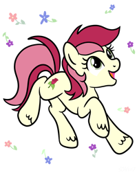 Size: 1536x1928 | Tagged: safe, artist:sjart117, derpibooru import, roseluck, earth pony, pony, female, flower, leaping, looking up, mare, prancing, simple background, smiling, solo, transparent background, unshorn fetlocks