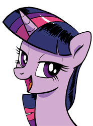Size: 519x700 | Tagged: safe, artist:pencils, derpibooru import, idw, twilight sparkle, pony, unicorn, female, lidded eyes, looking at you, mare, open mouth, reaction image, simple background, smiling, solo, transparent background