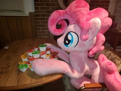 Size: 4032x3024 | Tagged: safe, artist:lanacraft, derpibooru import, bubble berry, pinkie pie, earth pony, chips, food, irl, male, photo, plushie, potato chips, pringles, rule 63, sitting, table
