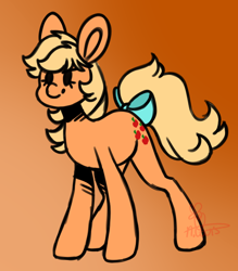 Size: 700x800 | Tagged: safe, artist:hunterartist, derpibooru import, applejack (g1), earth pony, pony, bow, female, gradient background, mare, solo, tail bow