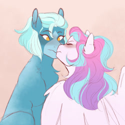 Size: 1280x1280 | Tagged: safe, artist:vintage-rec, derpibooru import, princess flurry heart, oc, oc:spearmint, alicorn, earth pony, pony, blushing, boop, canon x oc, female, kissing, lesbian, magical lesbian spawn, noseboop, offspring, offspring shipping, older, older flurry heart, parent:bon bon, parent:lyra heartstrings, parents:lyrabon, shipping, wavy mouth