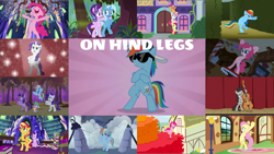 Size: 1978x1112 | Tagged: safe, derpibooru import, edit, edited screencap, editor:quoterific, screencap, apple bloom, fluttershy, octavia melody, pinkie pie, rainbow dash, rarity, scootaloo, spike, starlight glimmer, sunset shimmer, sweetie belle, trixie, twilight sparkle, unicorn twilight, dragon, pegasus, pony, unicorn, a horse shoe-in, bridle gossip, dragon quest, equestria girls, fake it 'til you make it, friendship is magic, marks for effort, may the best pet win, mirror magic, pinkie pride, road to friendship, the crystalling, the return of harmony, spoiler:eqg specials, angry, bag, bipedal, book, bow (instrument), cello, cutie mark crusaders, dancing, duo, earth pony rainbow dash, eyes closed, female, filly, musical instrument, nose in the air, open mouth, saddle bag, scared, stack, sunglasses, y pose