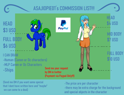 Size: 2600x2000 | Tagged: safe, artist:asajiopie01, derpibooru import, oc, oc only, human, pony, advertisement, clothes, commission info, paypal, simple background, text