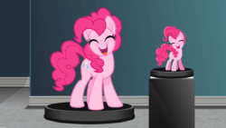 Size: 1280x720 | Tagged: safe, artist:nxzc88, derpibooru import, pinkie pie, earth pony, pony, animated, body control, bondage, curse, eyes closed, female, figurine, forced smile, gif, gritted teeth, magical bondage, open mouth, smiling, struggling, trapped, voodoo, voodoo bondage