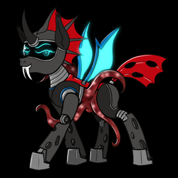 Size: 5000x5000 | Tagged: safe, artist:xexus, derpibooru import, oc, oc:interloper, changeling, cyborg, changeling oc, horn, red changeling, solo, tail, tentacles, wings