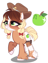 Size: 1700x2200 | Tagged: safe, artist:gihhbloonde, derpibooru import, oc, pony, female, hat, mare, offspring, parent:applejack, parent:trouble shoes, parents:troublejack, simple background, solo, transparent background