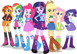 Size: 722x504 | Tagged: safe, artist:pascalmulokozi2, derpibooru import, applejack, fluttershy, pinkie pie, rainbow dash, rarity, sunset shimmer, twilight sparkle, equestria girls, humane five, humane seven, humane six, simple background, transparent background, vector