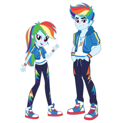 Size: 1221x1221 | Tagged: safe, artist:android95ec, artist:orin331, derpibooru import, edit, rainbow blitz, rainbow dash, better together, equestria girls, clothes, converse, equestria guys, female, geode of super speed, handsome, hoodie, jacket, magical geodes, male, open mouth, pants, r63 paradox, rule 63, self paradox, shirt, shoes, simple background, smiling, sneakers, sweatpants, t-shirt, tomboy, transparent background, wristband