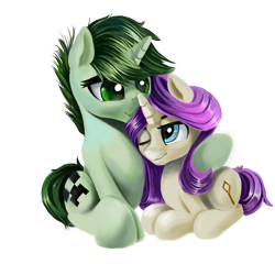 Size: 1920x1840 | Tagged: safe, artist:nihaicreeper, derpibooru import, oc, oc only, oc:candycan, oc:nihaicreeper, pony, unicorn, 2021 community collab, creeper, derpibooru community collaboration, green eyes, horn, simple background, sitting, smiling, transparent background, unicorn oc