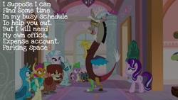 Size: 1920x1080 | Tagged: safe, derpibooru import, edit, edited screencap, editor:quoterific, screencap, discord, gallus, ocellus, sandbar, silverstream, smolder, spike, starlight glimmer, yona, dragon, pony, unicorn, a matter of principals, student six