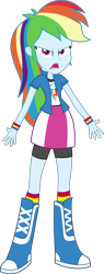 Size: 4250x11163 | Tagged: safe, artist:firesidearmy46231, derpibooru import, rainbow dash, equestria girls, rainbow rocks, angry, boots, clothes, looking at you, open mouth, shoes, simple background, solo, transparent background, vector