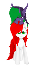 Size: 1400x2500 | Tagged: safe, artist:graphictoxin, derpibooru import, oc, oc only, oc:daren, oc:graphic toxin, bat pony, pegasus, pony, unicorn, 2021 community collab, bat pony oc, bat wings, big ears, cheek fluff, cute, derpibooru, derpibooru community collaboration, ears, female, fluffy, full face view, happy, horn, lineless, looking at you, male, mare, meta, oc x oc, pegasus oc, ponies riding ponies, riding, shipping, simple background, smiling, smirk, stallion, transparent background, unicorn oc, wings