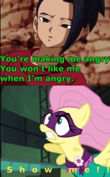 Size: 670x1072 | Tagged: safe, derpibooru import, edit, edited screencap, screencap, fluttershy, saddle rager, pegasus, pony, power ponies (episode), comparison, death battle, dragon ball super, exploitable meme, kale, kale (dragon ball), meme, power ponies