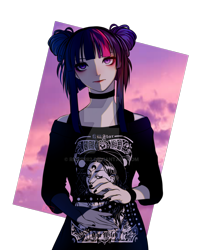 Size: 1280x1576 | Tagged: safe, artist:riariirii2, derpibooru import, twilight sparkle, human, 2020, alternate hairstyle, blackletter, choker, clothes, deviantart watermark, female, humanized, nail polish, obtrusive watermark, simple background, smiling, solo, transparent background, watermark