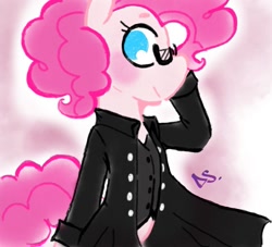 Size: 951x864 | Tagged: safe, artist:dsstoner, derpibooru import, pinkie pie, earth pony, pony, clothes, crossdressing, glasses, trenchcoat, vest