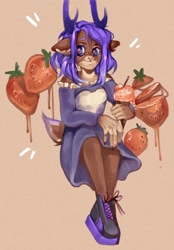 Size: 748x1075 | Tagged: safe, artist:inzilya, derpibooru import, oc, oc only, oc:amethine, anthro, deer, clothes, commission, dress, female, pumpkin, solo, solo female, ych result