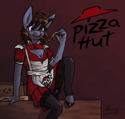 Size: 3102x2956 | Tagged: safe, artist:aliceg, derpibooru import, twibooru import, oc, oc:aliceg, anthro, clothes, deleted from derpibooru, dress, food, maid, meme, pizza, pizza box, pizza hut, pizza hut maid dress