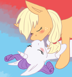 Size: 1924x2064 | Tagged: safe, artist:aliceg, derpibooru import, twibooru import, applejack, rarity, earth pony, pony, unicorn, blushing, deleted from derpibooru, female, kissing, lesbian, rarijack, shipping