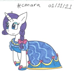 Size: 992x987 | Tagged: safe, artist:cmara, derpibooru import, rarity, pony, unicorn, alternate hairstyle, eyeshadow, female, hoof shoes, jewelry, makeup, mare, necklace, raised hoof, raised leg, simple background, solo, traditional art, white background