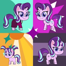 Size: 2048x2048 | Tagged: safe, artist:kuroinuhiraff, derpibooru import, starlight glimmer, pony, unicorn, my little pony: pony life, the cutie map, the last problem, age progression, clothes, equal cutie mark, female, filly, filly starlight glimmer, g4 to g4.5, headmare starlight, older, older starlight glimmer, pigtails, s5 starlight, suit, younger