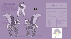 Size: 2709x1500 | Tagged: safe, artist:birdbiscuits, derpibooru import, oc, oc:rainy day, pegasus, pony, female, mare, reference sheet, solo, two toned wings, wings