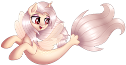 Size: 2102x1096 | Tagged: safe, artist:kruszyna25, derpibooru import, oc, oc only, alicorn, seapony (g4), my little pony: the movie, clothes, colored pupils, dorsal fin, female, fin wings, fish tail, flowing mane, flowing tail, horn, open mouth, red eyes, seaponified, see-through, simple background, smiling, solo, species swap, tail, transparent background, vector, wings