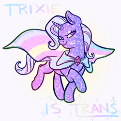 Size: 640x640 | Tagged: safe, artist:equinoxette, derpibooru import, trixie, headcanon, pride, pride flag, solo, trans trixie, transgender, transgender pride flag