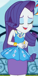 Size: 1011x2045 | Tagged: safe, derpibooru import, screencap, rarity, better together, equestria girls, sock it to me, sock it to me: rarity, canterlot high, clothes, cropped, cute, diamond, dress, eyes closed, female, geode of shielding, gold, jewelry, legs, magical geodes, makeup, necklace, outdoors, pencil skirt, raribetes, rarity peplum dress, sleeveless, smiling, soccer field, waistband, wrist cuffs