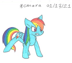 Size: 1141x993 | Tagged: safe, artist:cmara, derpibooru import, rainbow dash, pegasus, pony, angry, female, gritted teeth, mare, simple background, solo, traditional art, white background