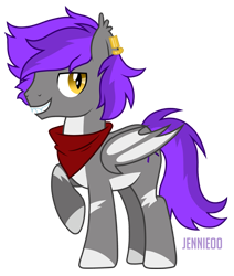 Size: 1019x1200 | Tagged: safe, artist:jennieoo, derpibooru import, oc, oc:vuldarion, bat pony, clothes, fangs, looking at you, piercing, scarf, simple background, smiling, solo, transparent background, vector