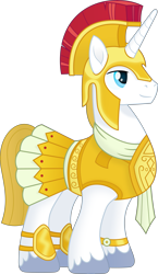 Size: 5000x8640 | Tagged: safe, artist:negatif22, derpibooru import, prince blueblood, pony, unicorn, armor, armor skirt, clothes, fantasy class, knee pads, male, royalty, simple background, skirt, solo, stallion, transparent background, vector, warrior