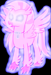 Size: 637x939 | Tagged: safe, artist:byteslice edits, artist:mellow91, derpibooru import, edit, silverstream, oc, oc:fairy quartz, classical hippogriff, hippogriff, black background, female, glowing eyes, glowing necklace, possessed, simple background, spread wings, standing, vector, vector edit, wings