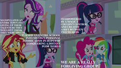 Size: 2000x1125 | Tagged: safe, derpibooru import, edit, edited screencap, editor:quoterific, screencap, pinkie pie, rainbow dash, sci-twi, starlight glimmer, sunset shimmer, twilight sparkle, human, equestria girls, mirror magic, spoiler:eqg specials, clothes, glasses, open mouth