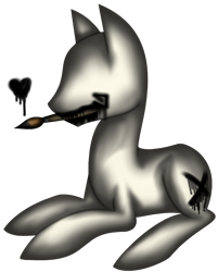 Size: 1984x2472 | Tagged: safe, artist:amgiwolf, derpibooru import, oc, oc only, oc:nopony, pony, heart, lying down, mannequin, mouth hold, paintbrush, prone, simple background, solo, transparent background