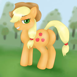 Size: 1512x1512 | Tagged: safe, alternate version, artist:zekromlover, applejack, earth pony, pony, applebutt, female, looking at you, raised tail, solo, sweet apple acres