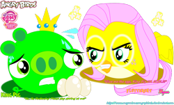 Size: 1014x613 | Tagged: safe, artist:meganlovesangrybirds, derpibooru import, fluttershy, pig, angry, angry birds, crossover, egg, species swap