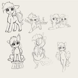 Size: 4000x4000 | Tagged: safe, artist:miokomata, derpibooru import, fluttershy, rainbow dash, pegasus, pony, semi-anthro, cute, dashabetes, duo, female, flying, grayscale, looking at you, lying down, mare, missing cutie mark, monochrome, prone, shyabetes, simple background, sketch, stool, stooldash, white background