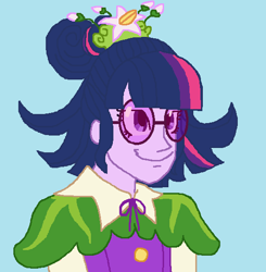 Size: 535x546 | Tagged: safe, artist:theedgyduck, derpibooru import, sci-twi, twilight sparkle, better together, equestria girls, holidays unwrapped, alternate hairstyle, clothes, cornucopia costumes, cute, female, glasses, ms paint, o come all ye squashful, plum sparkle, simple background, solo, twiabetes