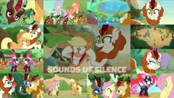 Size: 1972x1110 | Tagged: safe, derpibooru import, edit, edited screencap, editor:quoterific, screencap, applejack, autumn blaze, fluttershy, rain shine, earth pony, kirin, pegasus, pony, sounds of silence, angry, applejack's hat, bipedal, cowboy hat, glowing eyes, gritted teeth, hat, magic, magic aura, messy mane, open mouth