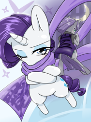 Size: 1668x2224 | Tagged: safe, artist:batipin, derpibooru import, maud pie, rarity, earth pony, pony, unicorn, bipedal, crescent moon, moon, ninja, one eye closed