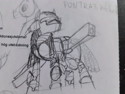 Size: 4128x3096 | Tagged: safe, artist:equestrian, derpibooru import, pony, robot, robot pony, gun, weapon