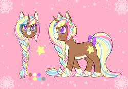 Size: 2032x1424 | Tagged: safe, artist:foxhatart, derpibooru import, oc, oc only, oc:candy star, pony, unicorn, bow, braid, female, glasses, mare, reference sheet, solo, tail bow, unshorn fetlocks