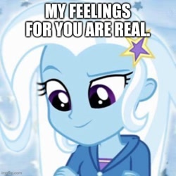 Size: 500x500 | Tagged: safe, derpibooru import, edit, edited screencap, screencap, trixie, equestria girls, equestria girls (movie), caption, image macro, imgflip, text