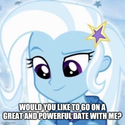 Size: 500x500 | Tagged: safe, derpibooru import, edit, edited screencap, screencap, trixie, equestria girls, equestria girls (movie), caption, image macro, imgflip, text