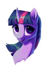 Size: 2480x3508 | Tagged: safe, artist:loonya, derpibooru import, twilight sparkle, pony, unicorn, bust, chest fluff, curved horn, horn, looking at you, portrait, simple background, smiling, smiling at you, transparent background