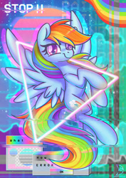 Size: 1920x2716 | Tagged: safe, artist:musicfirewind, derpibooru import, rainbow dash, pegasus, pony, looking at you, smiling, smiling at you, solo, spread wings, vaporwave, wings