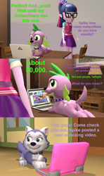 Size: 1920x3240 | Tagged: safe, artist:red4567, derpibooru import, sci-twi, spike, spike the regular dog, twilight sparkle, dog, better together, equestria girls, reboxing with spike!, 3d, computer, crossover, everest (paw patrol), laptop computer, paw patrol, source filmmaker, youtuber