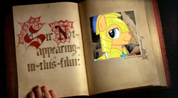 Size: 2000x1103 | Tagged: safe, derpibooru import, edit, edited screencap, editor:ciaran, screencap, flash sentry, human, pegasus, pony, armor, book, hand, helmet, irl, irl human, looking at you, male, monty python, monty python and the holy grail, photo, royal guard, sir not appearing in this film, solo