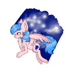 Size: 640x640 | Tagged: safe, artist:cinnavee, derpibooru import, oc, oc only, pegasus, pony, ear fluff, ears, flying, night, pegasus oc, simple background, solo, stars, thinking, white background, wings